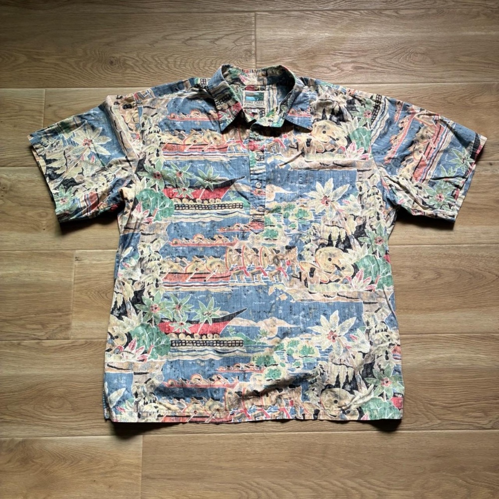 90s-2000s Vintage Cooke Street Made in Hawaii Aloha Shirt Rowing Boats, Oceans